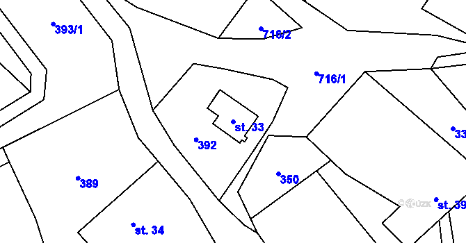 Parcela st. 33 v KÚ Blatiny, Katastrální mapa