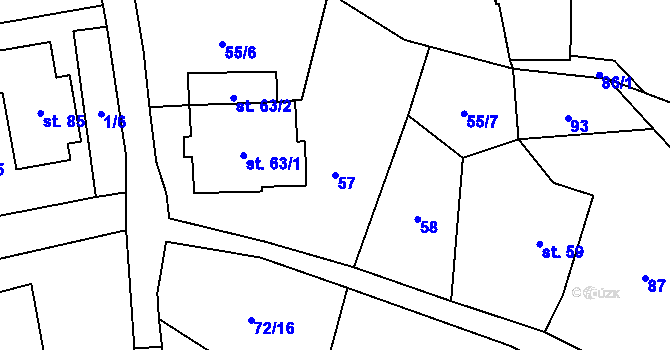 Parcela st. 57 v KÚ Blatiny, Katastrální mapa