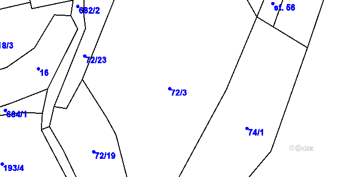 Parcela st. 72/3 v KÚ Blatiny, Katastrální mapa