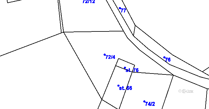 Parcela st. 72/4 v KÚ Blatiny, Katastrální mapa