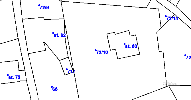 Parcela st. 72/10 v KÚ Blatiny, Katastrální mapa