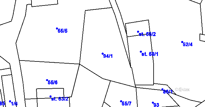 Parcela st. 94/1 v KÚ Blatiny, Katastrální mapa