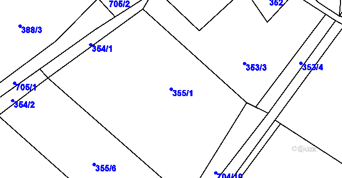 Parcela st. 355/1 v KÚ Blatiny, Katastrální mapa