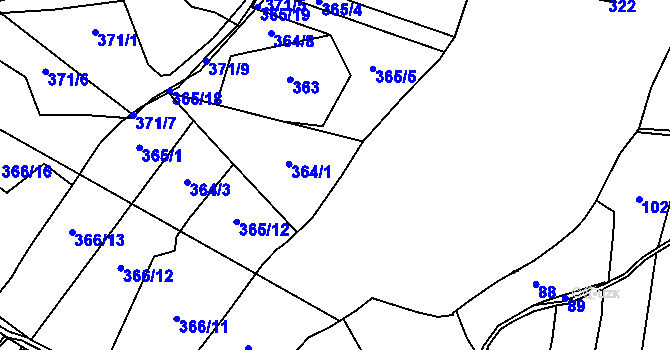 Parcela st. 365 v KÚ Blatiny, Katastrální mapa