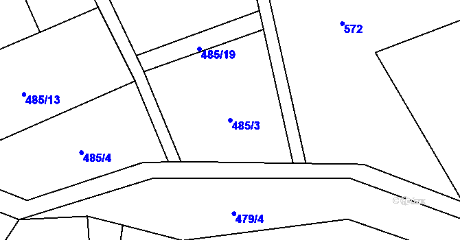 Parcela st. 485/3 v KÚ Blatiny, Katastrální mapa