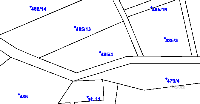 Parcela st. 485/4 v KÚ Blatiny, Katastrální mapa