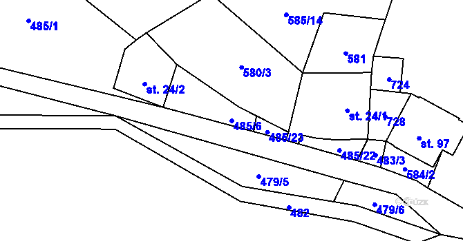 Parcela st. 485/6 v KÚ Blatiny, Katastrální mapa