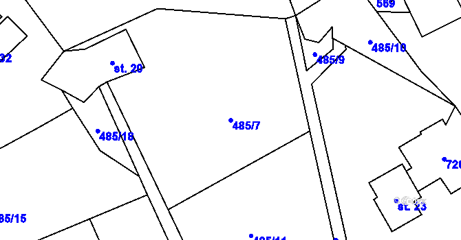 Parcela st. 485/7 v KÚ Blatiny, Katastrální mapa