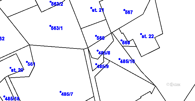 Parcela st. 485/8 v KÚ Blatiny, Katastrální mapa