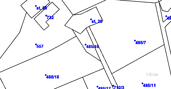 Parcela st. 485/18 v KÚ Blatiny, Katastrální mapa