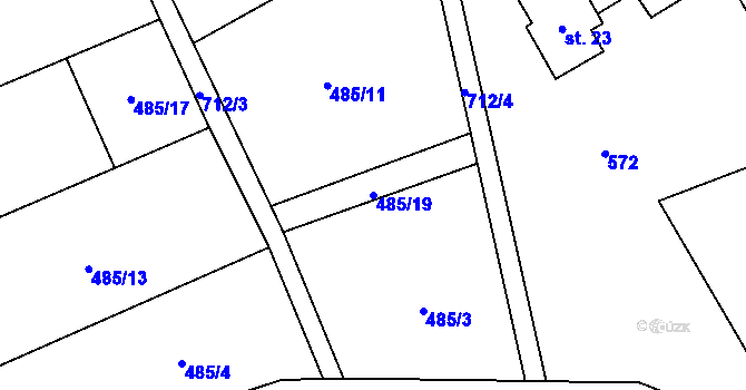 Parcela st. 485/19 v KÚ Blatiny, Katastrální mapa