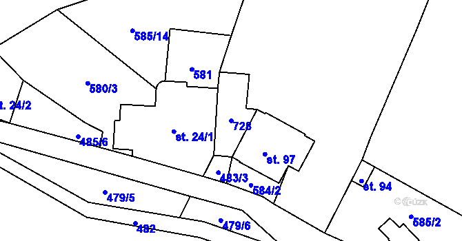 Parcela st. 728 v KÚ Blatiny, Katastrální mapa