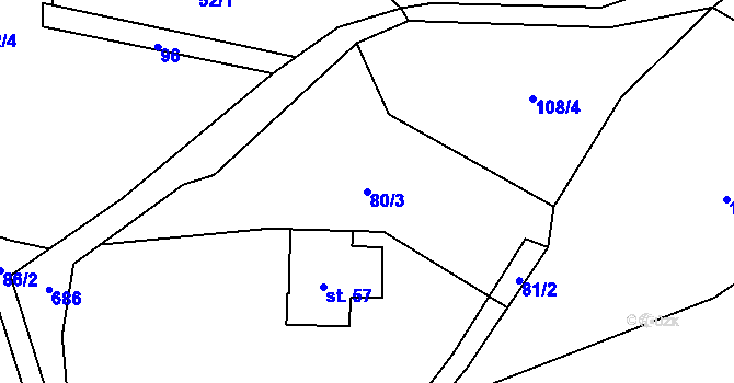 Parcela st. 80/3 v KÚ Blatiny, Katastrální mapa