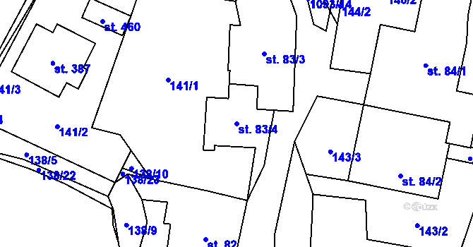 Parcela st. 83/4 v KÚ Sněžné na Moravě, Katastrální mapa