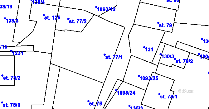 Parcela st. 77/1 v KÚ Sněžné na Moravě, Katastrální mapa