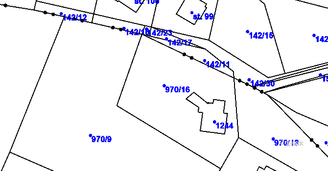 Parcela st. 970/16 v KÚ Sněžné na Moravě, Katastrální mapa