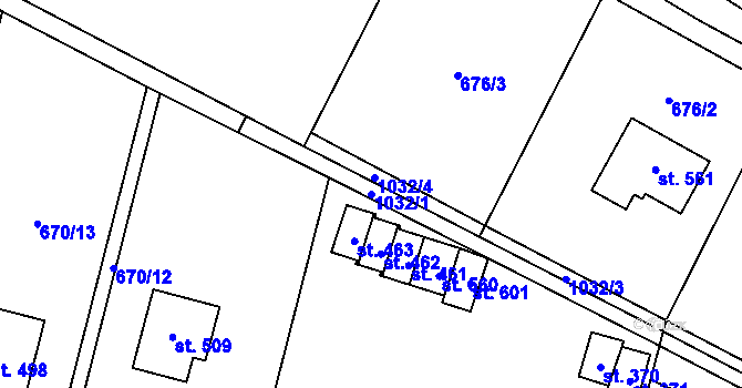 Parcela st. 1032/1 v KÚ Sněžné na Moravě, Katastrální mapa