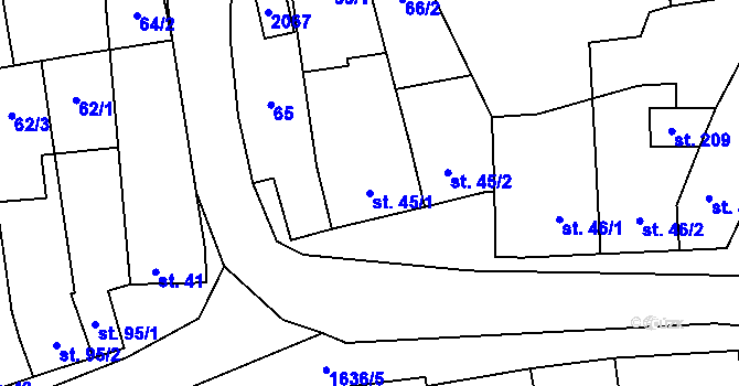 Parcela st. 45/1 v KÚ Snovídky, Katastrální mapa