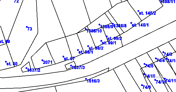 Parcela st. 98/2 v KÚ Snovídky, Katastrální mapa