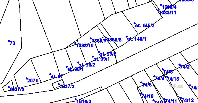 Parcela st. 99/2 v KÚ Snovídky, Katastrální mapa