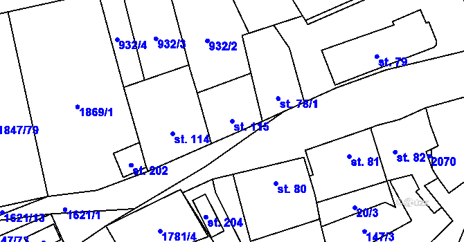 Parcela st. 115 v KÚ Snovídky, Katastrální mapa