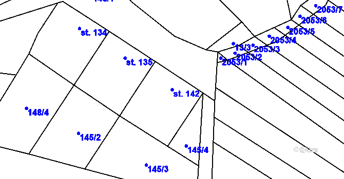 Parcela st. 142 v KÚ Snovídky, Katastrální mapa