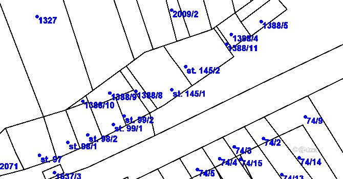 Parcela st. 145/1 v KÚ Snovídky, Katastrální mapa