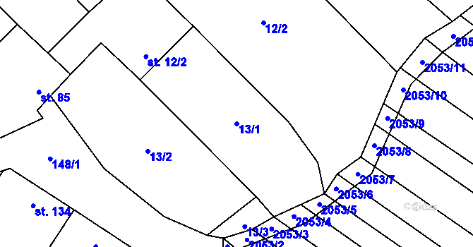 Parcela st. 13/1 v KÚ Snovídky, Katastrální mapa