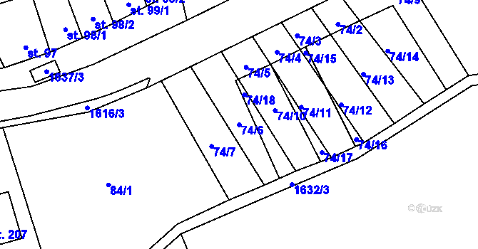 Parcela st. 74/6 v KÚ Snovídky, Katastrální mapa