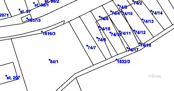 Parcela st. 74/7 v KÚ Snovídky, Katastrální mapa