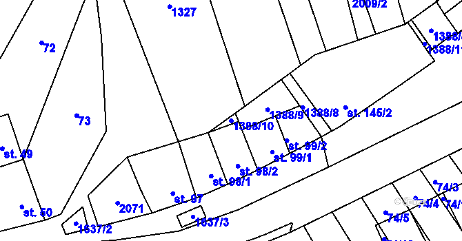 Parcela st. 1388/10 v KÚ Snovídky, Katastrální mapa
