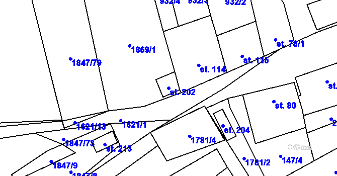 Parcela st. 202 v KÚ Snovídky, Katastrální mapa