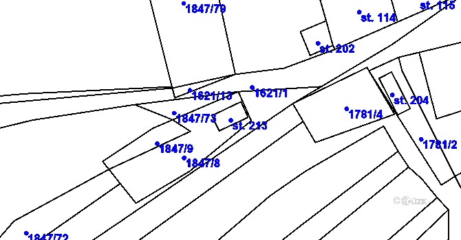 Parcela st. 213 v KÚ Snovídky, Katastrální mapa