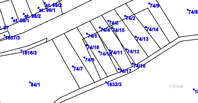 Parcela st. 74/10 v KÚ Snovídky, Katastrální mapa