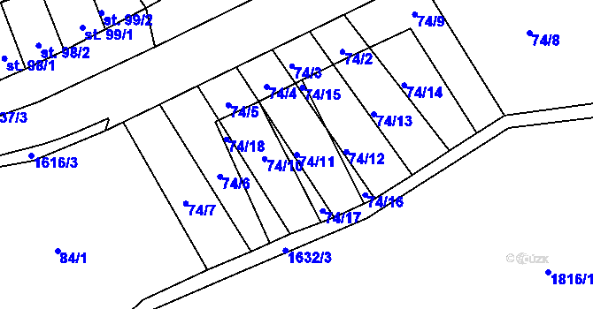 Parcela st. 74/11 v KÚ Snovídky, Katastrální mapa