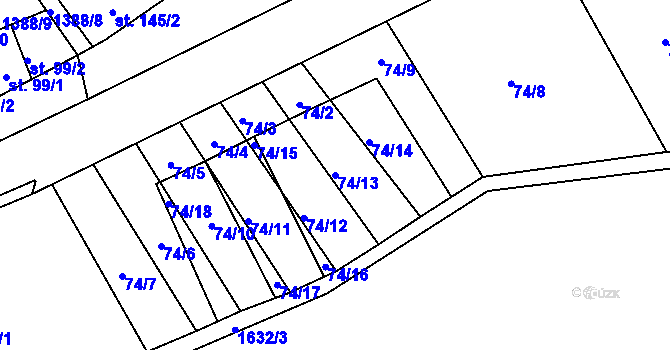 Parcela st. 74/13 v KÚ Snovídky, Katastrální mapa