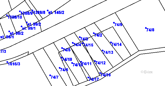 Parcela st. 74/15 v KÚ Snovídky, Katastrální mapa