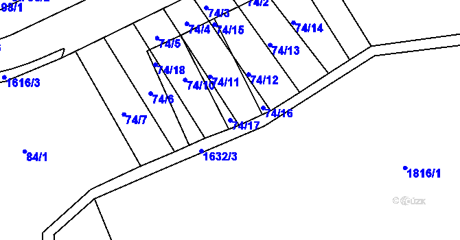 Parcela st. 74/17 v KÚ Snovídky, Katastrální mapa