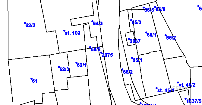 Parcela st. 2075 v KÚ Snovídky, Katastrální mapa