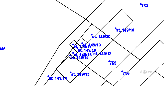 Parcela st. 149/19 v KÚ Sobčice, Katastrální mapa