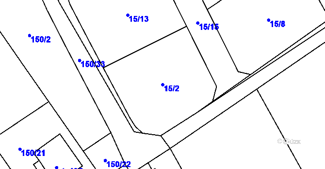 Parcela st. 15/2 v KÚ Sobčice, Katastrální mapa