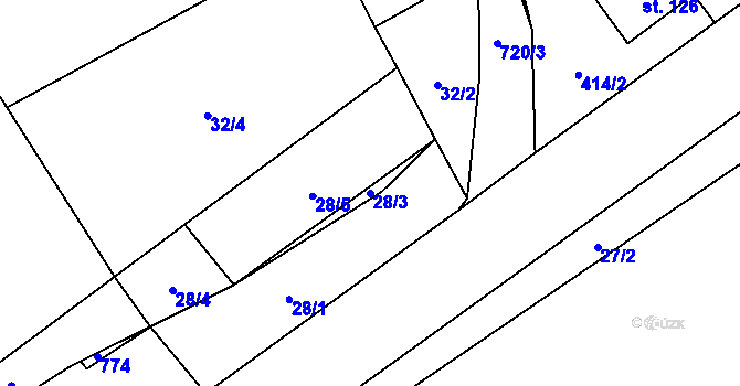 Parcela st. 28/3 v KÚ Sobčice, Katastrální mapa