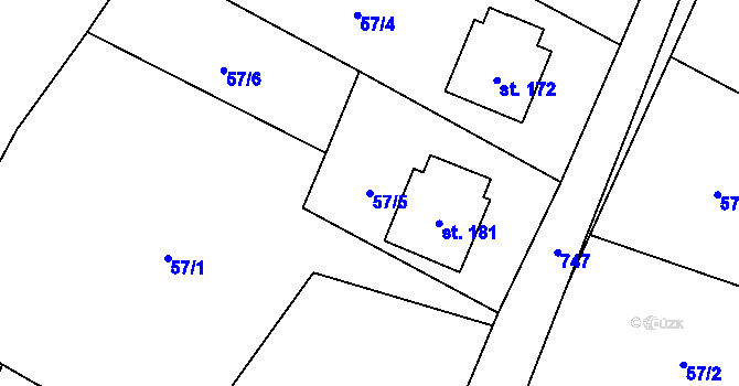 Parcela st. 57/5 v KÚ Sobčice, Katastrální mapa