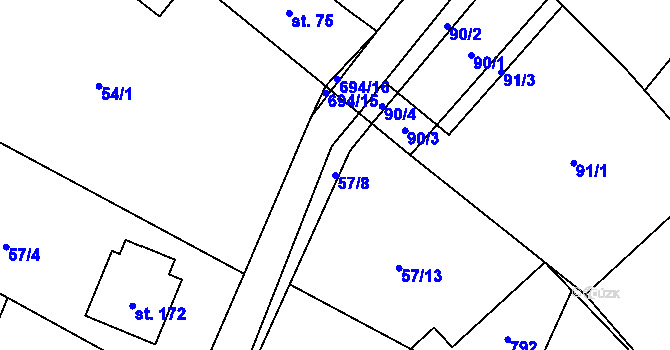 Parcela st. 57/8 v KÚ Sobčice, Katastrální mapa