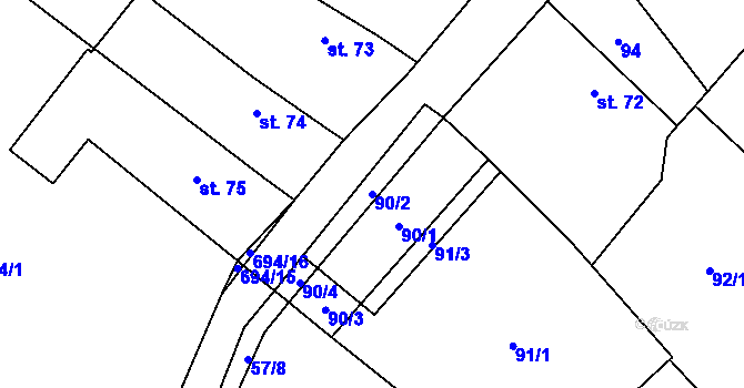 Parcela st. 90/2 v KÚ Sobčice, Katastrální mapa