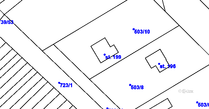 Parcela st. 199 v KÚ Sobčice, Katastrální mapa
