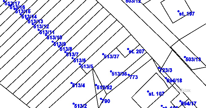 Parcela st. 513/37 v KÚ Sobčice, Katastrální mapa