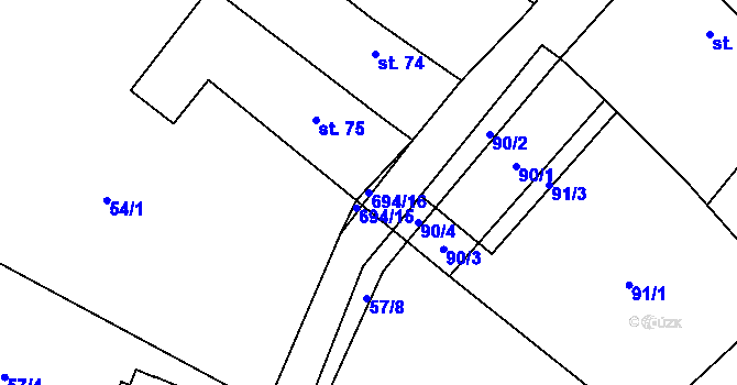 Parcela st. 694/16 v KÚ Sobčice, Katastrální mapa