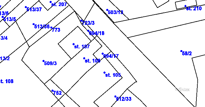 Parcela st. 694/17 v KÚ Sobčice, Katastrální mapa