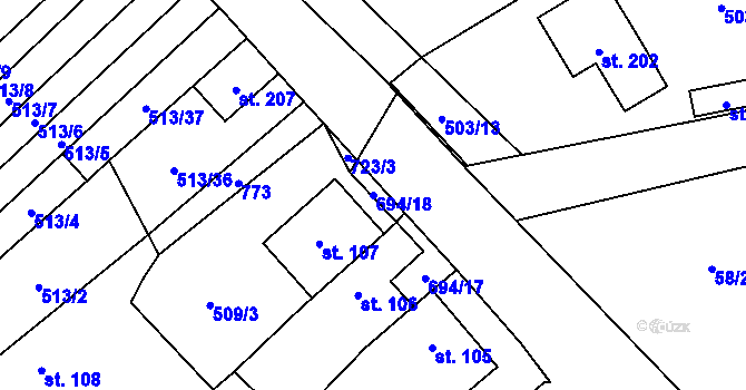 Parcela st. 694/18 v KÚ Sobčice, Katastrální mapa